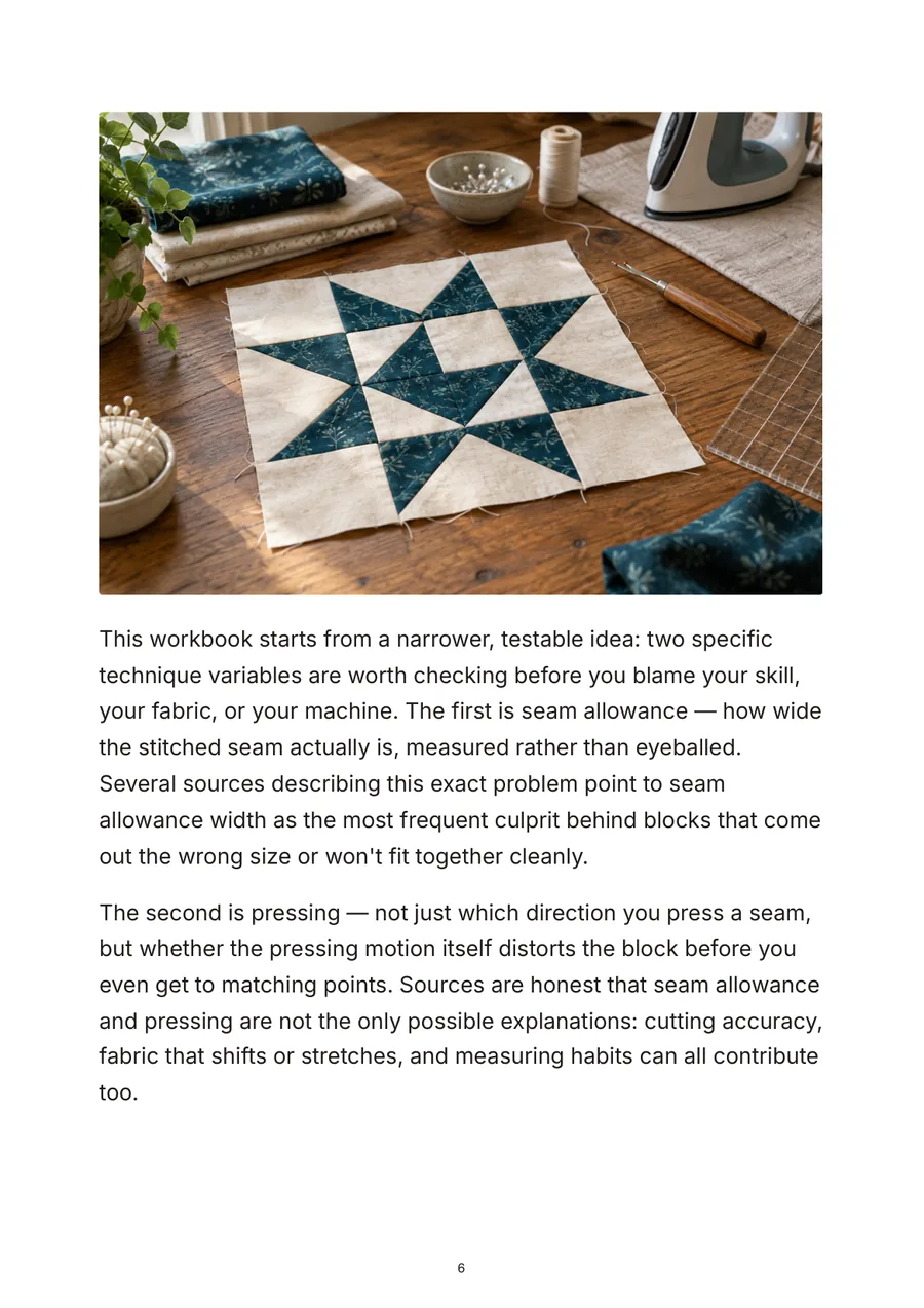 Interior page with a finished quilt block