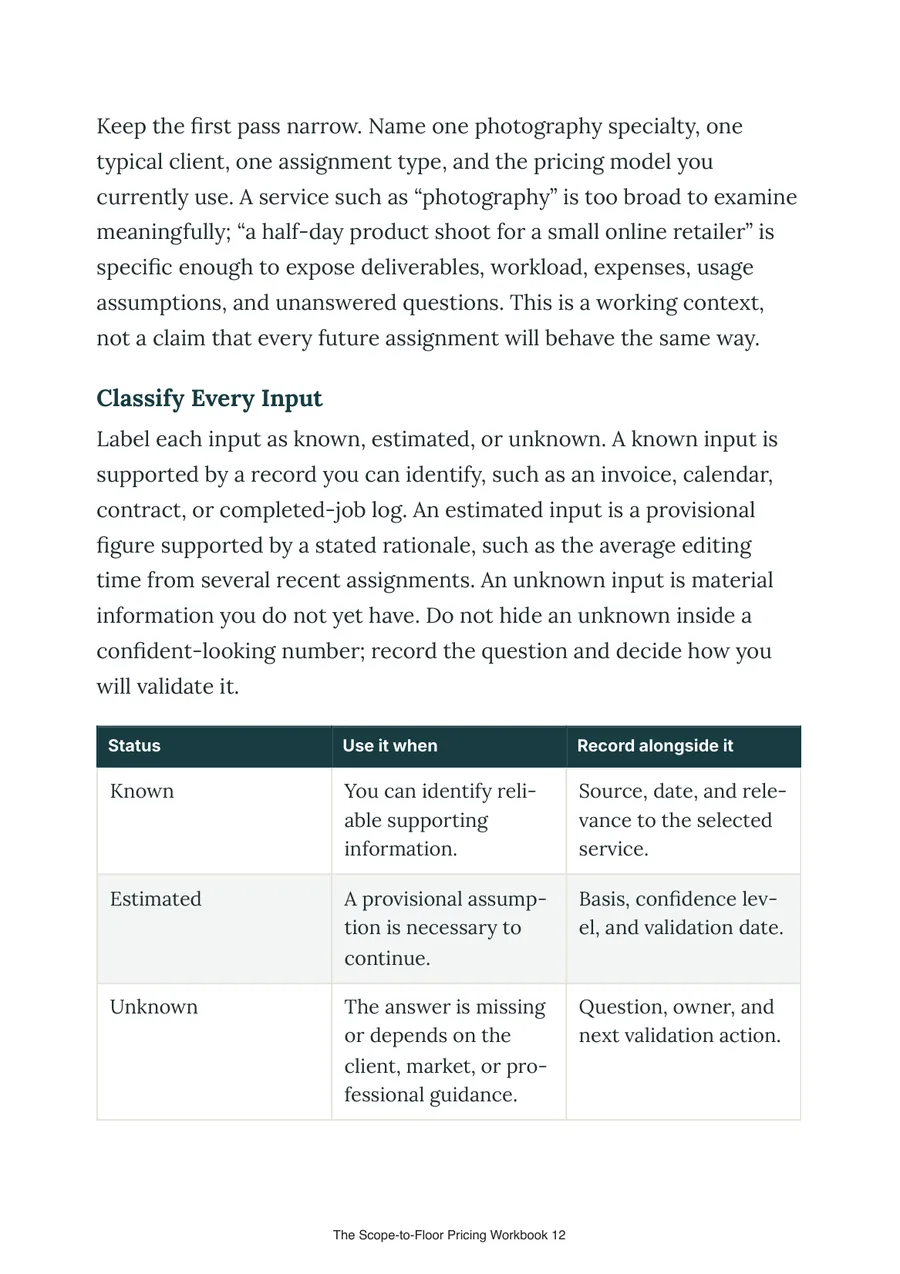 Interior page: chapter with an input table
