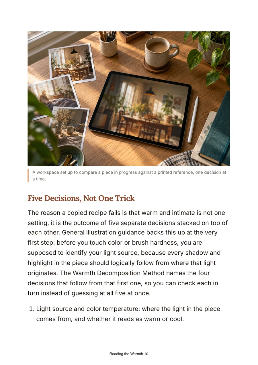 Interior page with an illustrated workspace